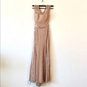 Nude Sparkly Lace Windsor Open Back Prom Dress